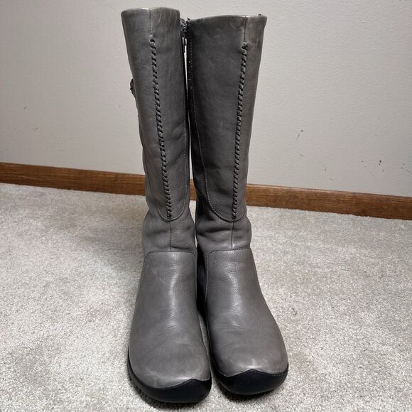 Keen Bern Baby Tall Riding Boots Women’s 7 Gray Leather Zipper Wedge Heels - Picture 6 of 16